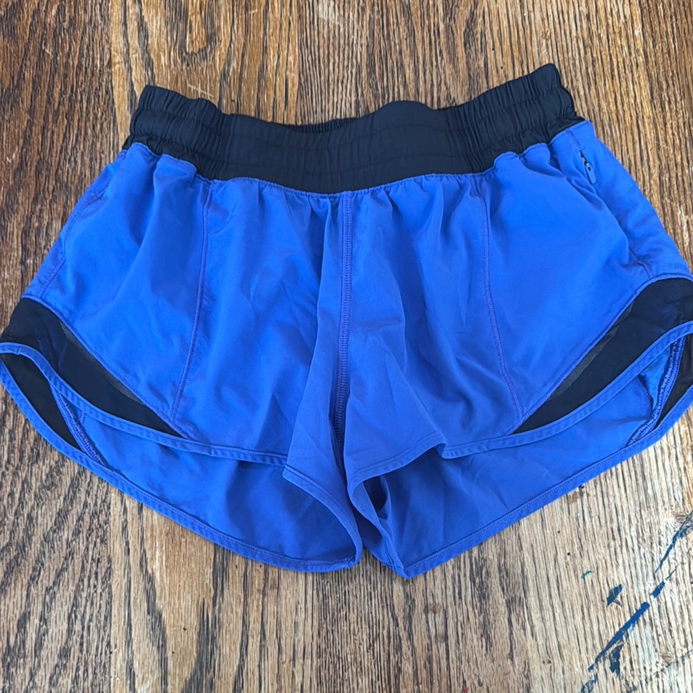 Lululemon Athletica Blue and Black Athletic Shorts with Curved Hem